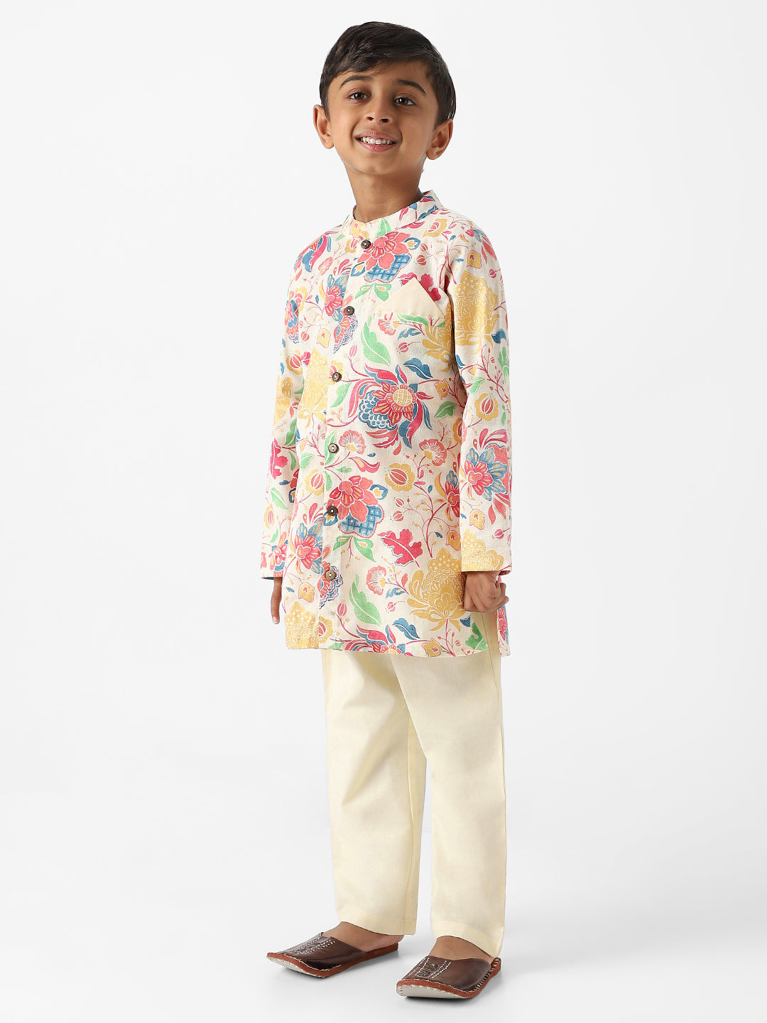 Nautinati Boys' Floral All-over Print Kurta Set