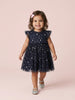 Nautinati Baby Girls' Fit & Flare Party Dress with Holographic All-over Star Foil Print Mesh