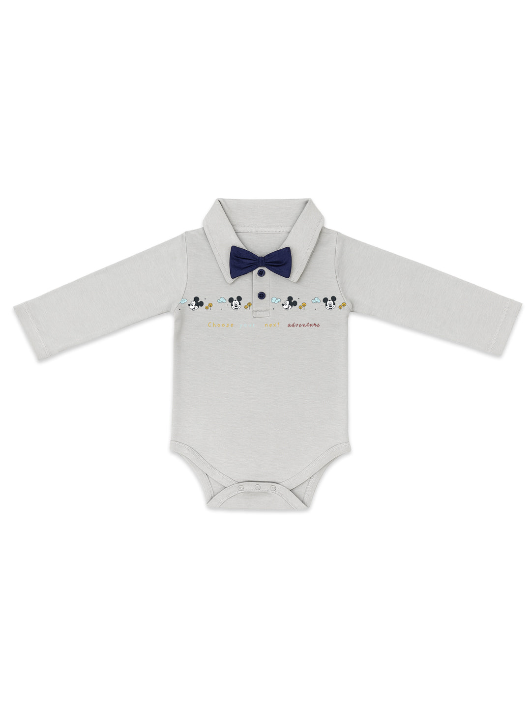 Nautinati Grey Mickey Mouse Graphic Bodysuit With A Blue Bow For Infant Boys