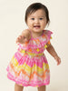 Nautinati Girls' Cotton Blend One-shoulder Multicolour Abstract Tie-dye Print Fit & Flare Smocked Dress