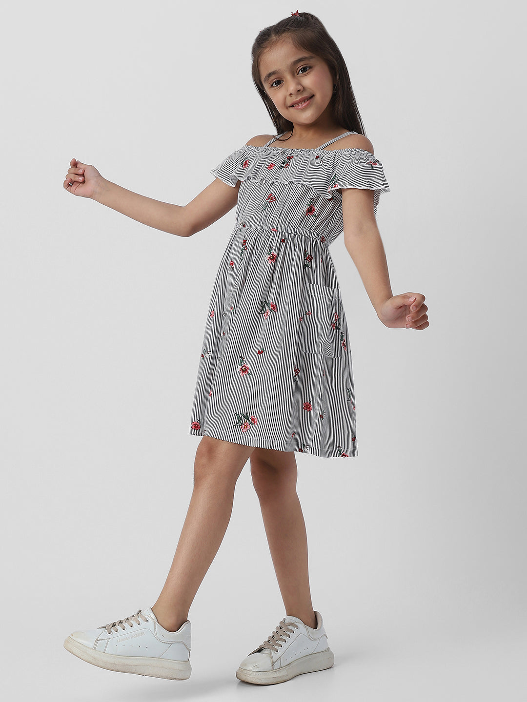 Nautinati Girls Striped Floral Print Dress