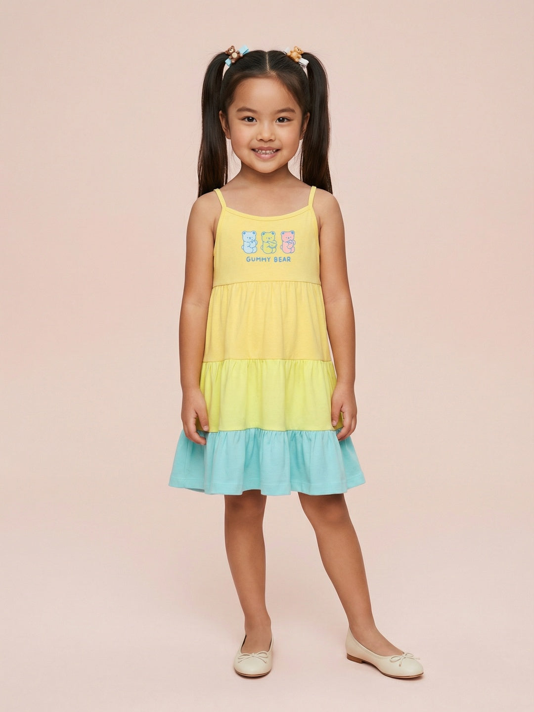 Nautinati Girls Graphic Printed Regular Fit Tank Style Sleeveless Tiered Dress