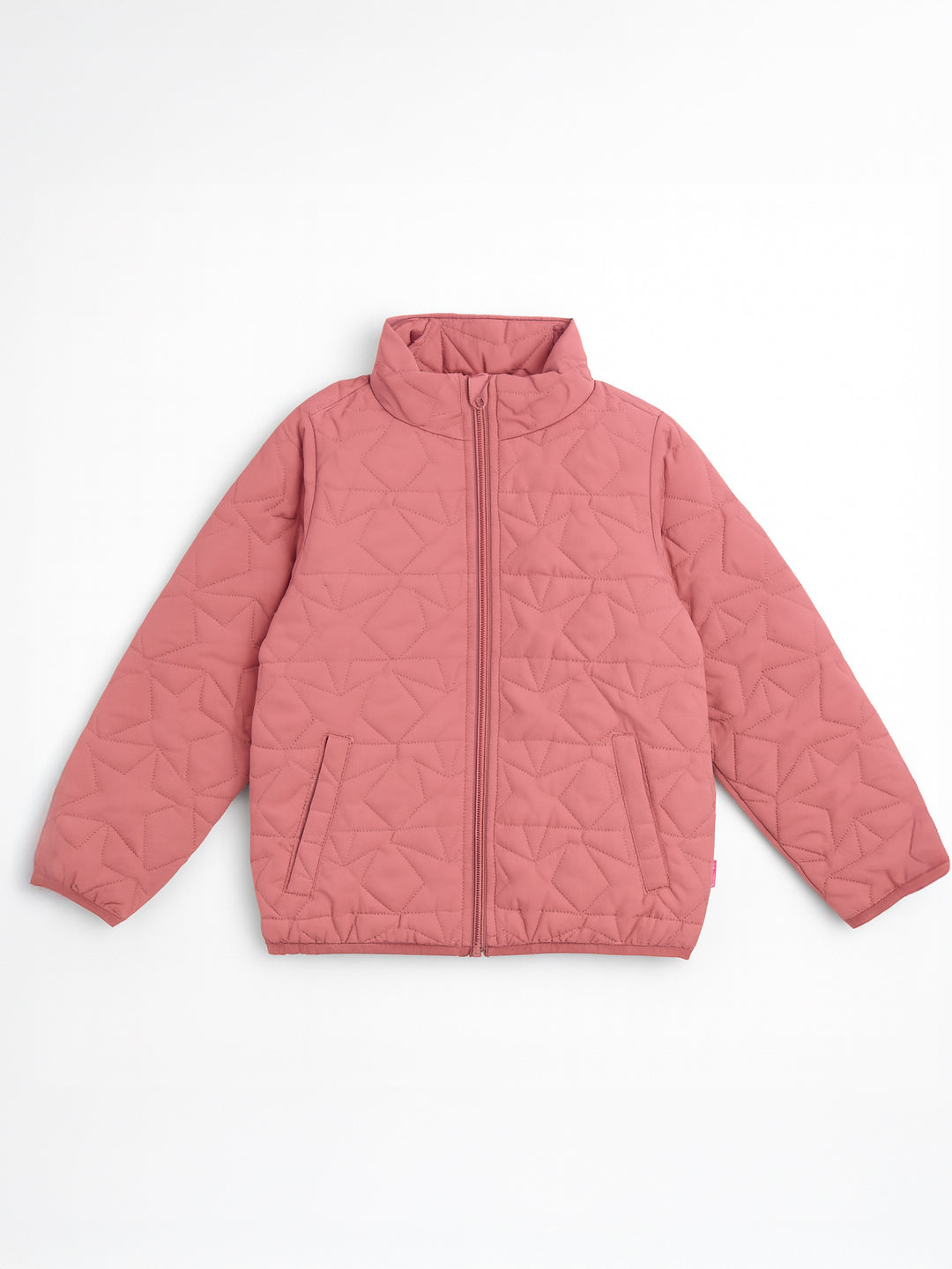 Nautinati Pink Quilted Star Pattern Puffer Jacket for Girls