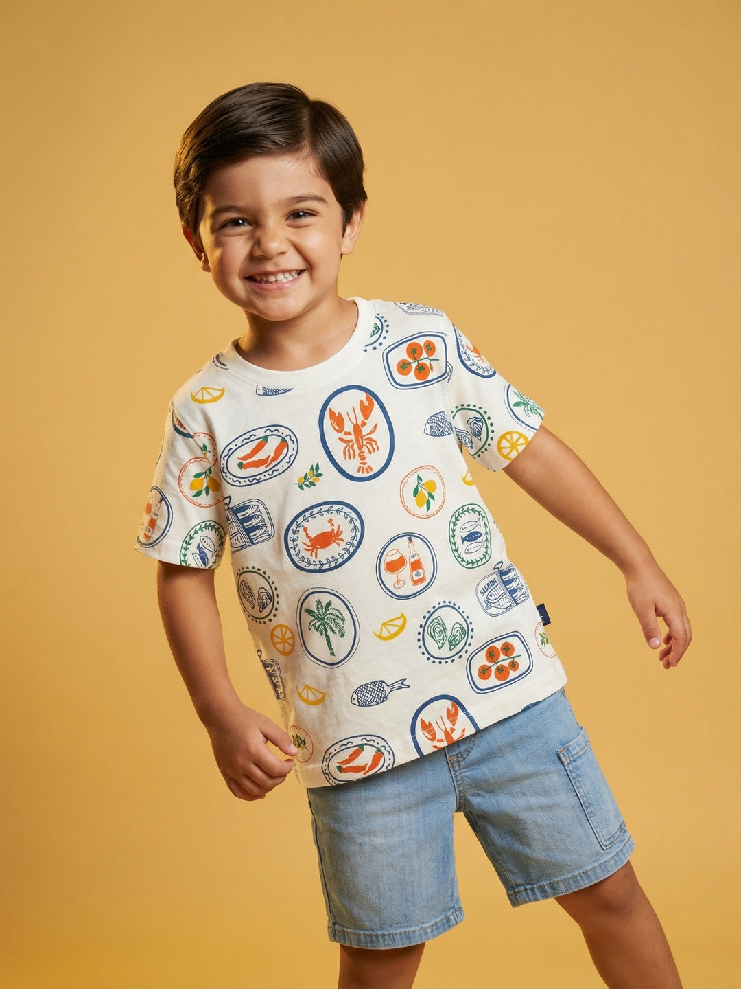 Nautinati Boys' 100% Cotton Pack of 3 Summer Graphic & All-over Print Crew Neck T-shirts