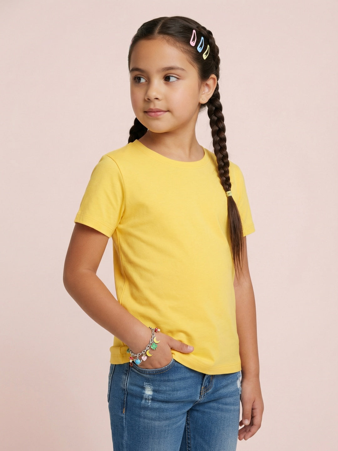 Nautinati Girls' 100% Cotton Pack of 2 Solid Essentials Crew Neck T-shirts