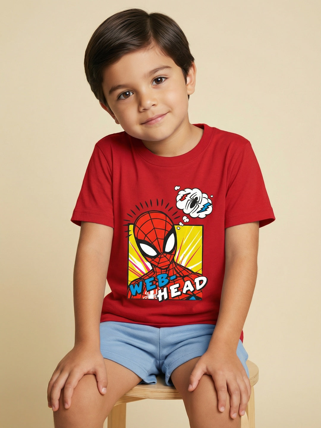 Nautinati Boys' 100% Cotton Crew Neck Marvel Spiderman Placement Print T-shirt