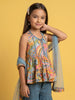 Nautinati Girls' A-line All-over Paisley Print Kurti, Solid Sharara, Net Dupatta Set with Gota Patti Details