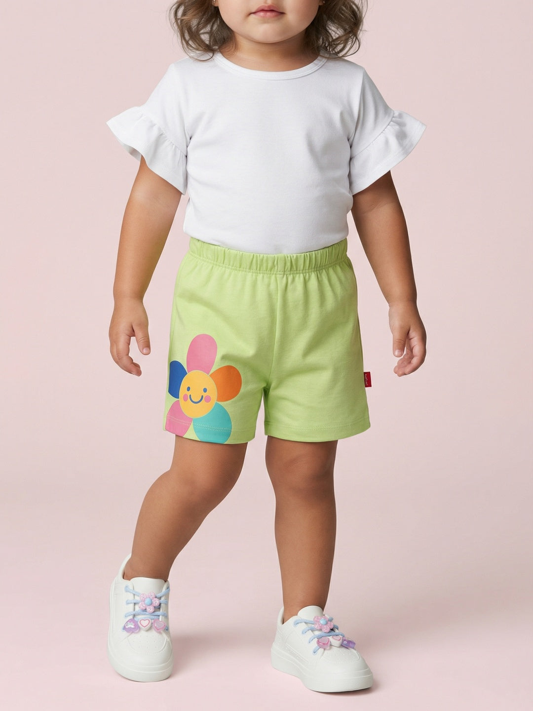 Nautinati Baby Girls' 100% Interlock Cotton Pack of 2 Tropical Flower & Fruit Placement Print Shorts