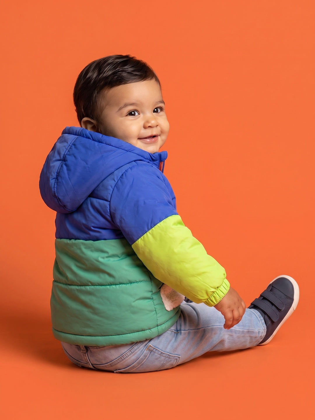Nautinati Baby Boys Regular Fit Hooded Colourblock Puffer Jacket with Front Zip
