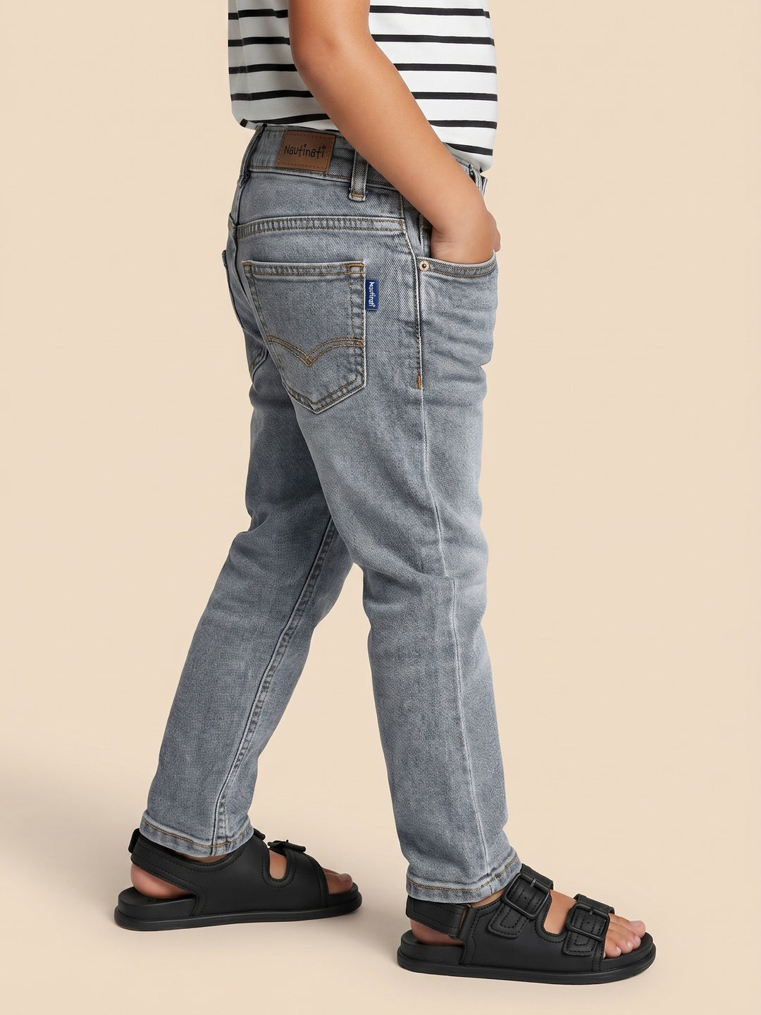 Nautinati Boys Pure Cotton Mid Grey Loose Fit Jeans