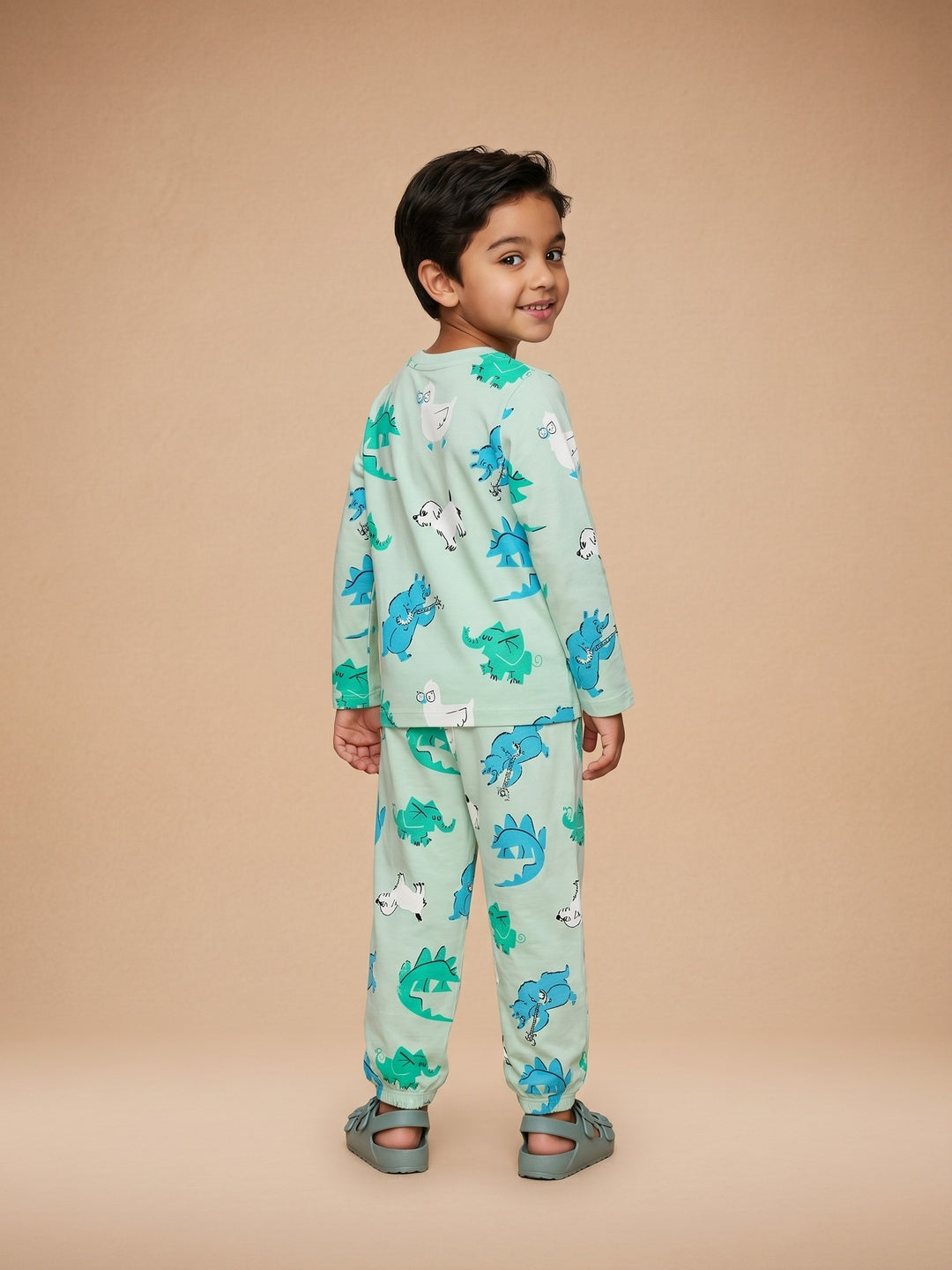 Nautinati Boys Pure Cotton Dinosaur Printed T-shirt with Joggers Night Suit