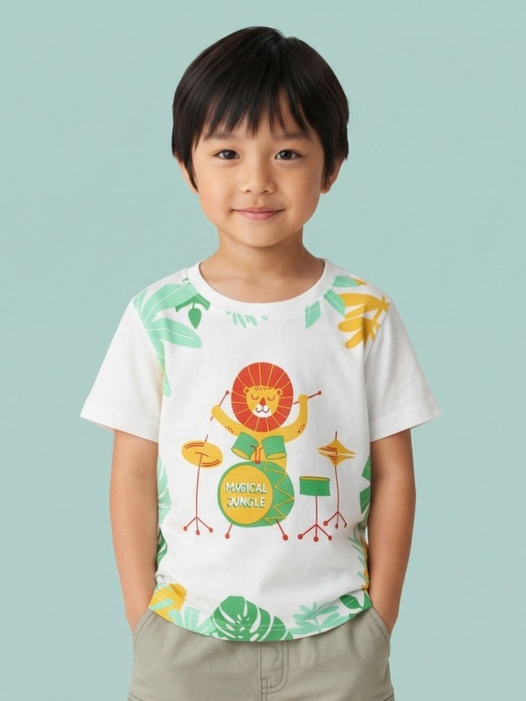 Nautinati Boys' Pack of 2 Cotton Lion Printed T-shirts
