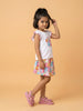 Nautinati Girls Cap Sleeve White Top with Flower Applique and Printed Skirt Clothing Set