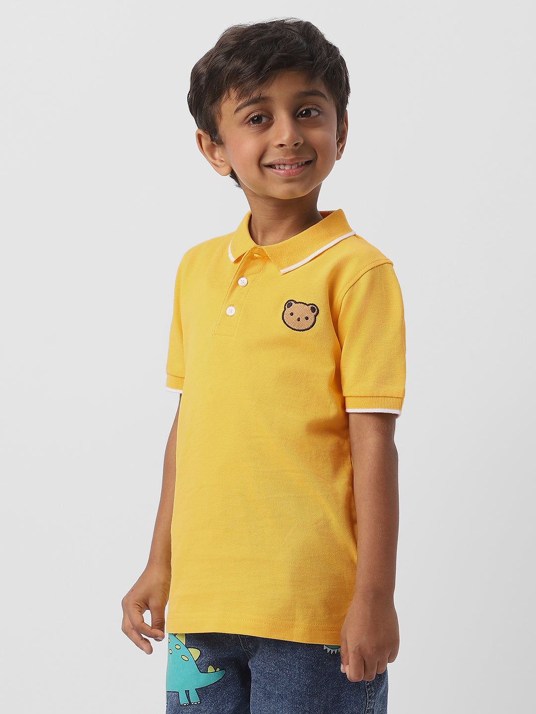 Nautinati Boys Cotton Bear Badge Detail Polo T-shirt