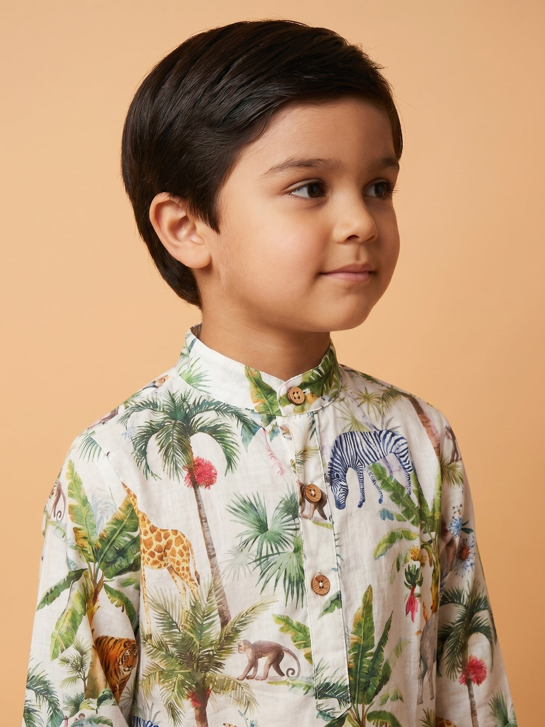 Boys' 100% Cotton Festive Resort Style Printed Kurta & Solid Pyjama Set