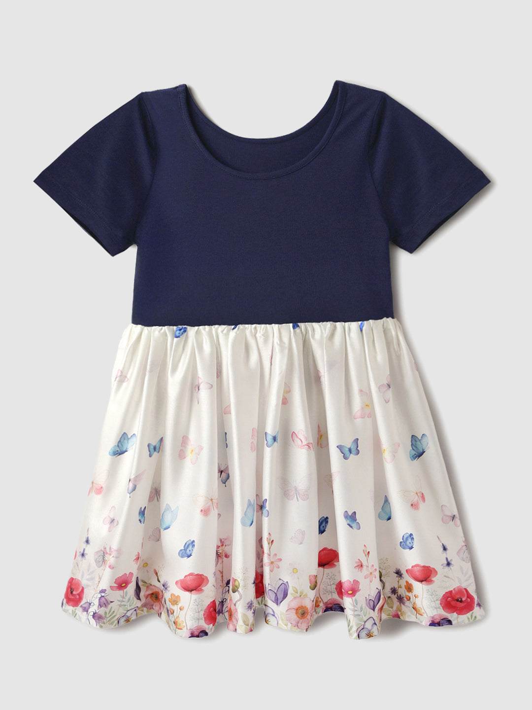 Nautinati Blue & White Japanese Satin Dress With a Bow for Girls