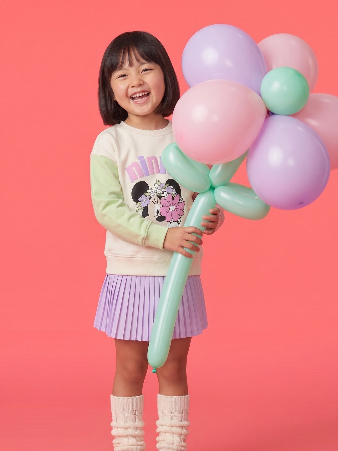 Nautinati Girls Disney Minnie Mouse Oversized Colourblock Puff Printed Sweatshirt