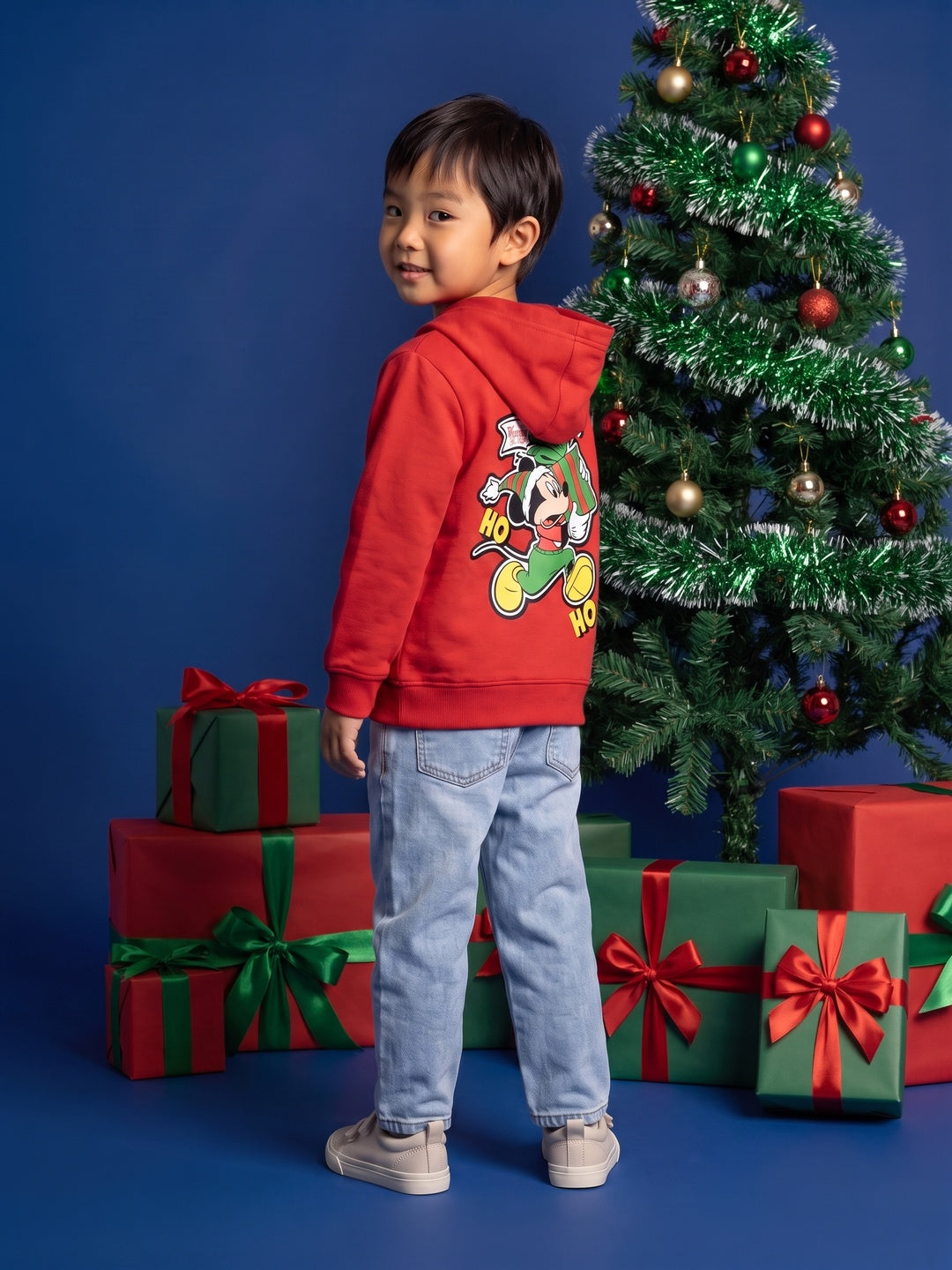 Nautinati Boys Disney Christmas Mickey Mouse Oversized Puff Printed Hooded Sweatshirt
