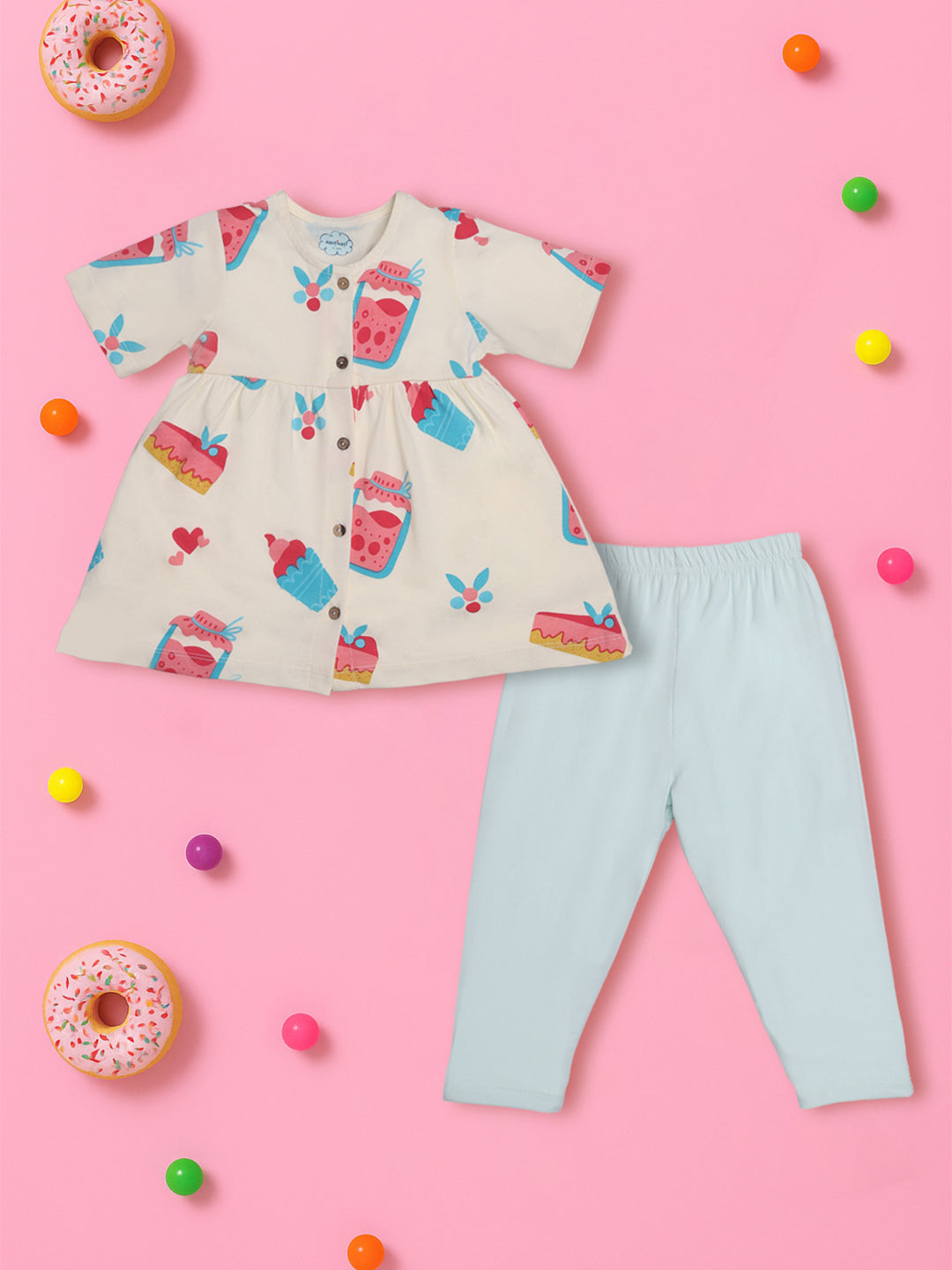 Nautinati Multicolour Printed Top And Leggings Set For Girls