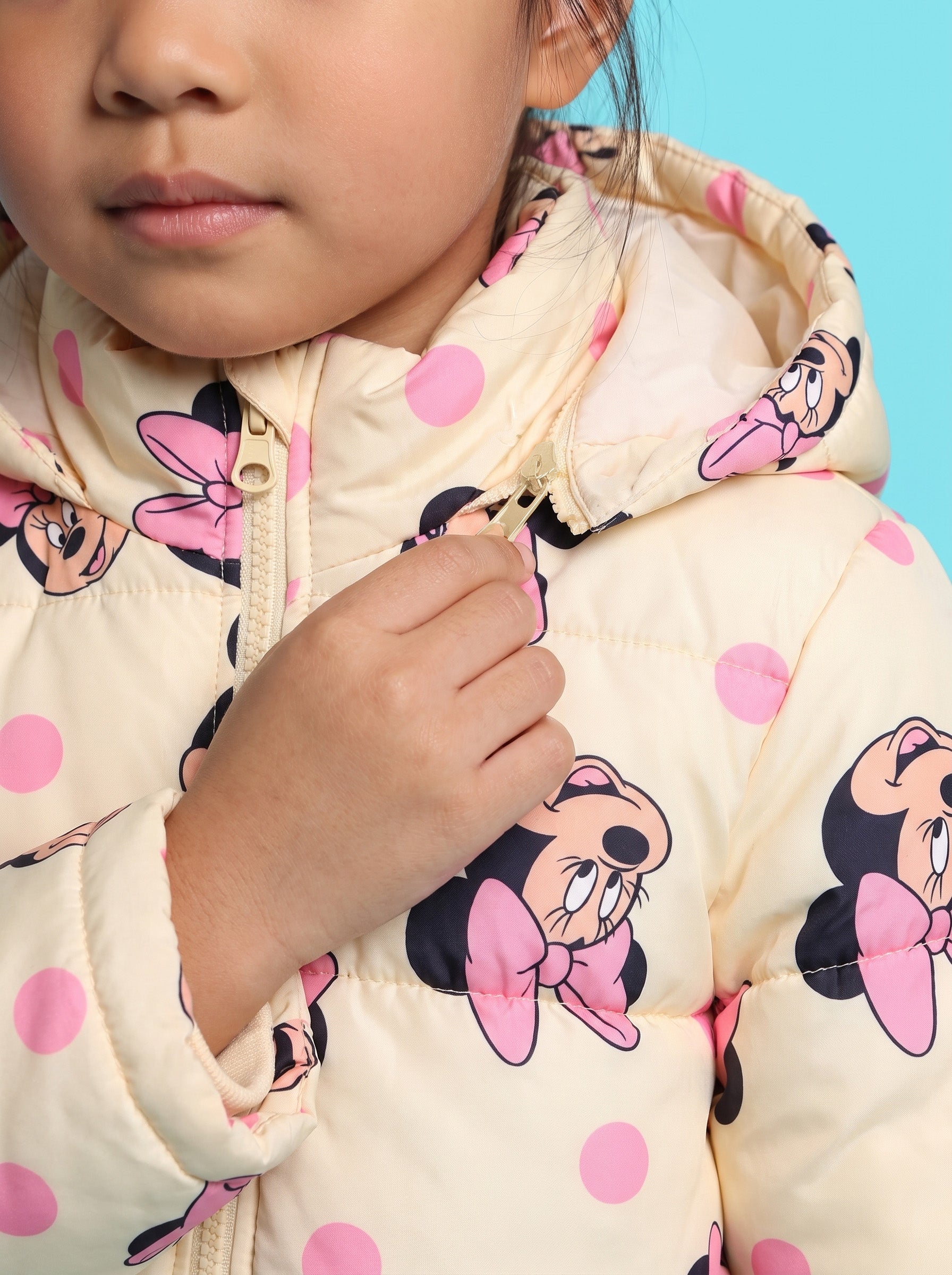 Nautinati Girls Disney Minnie Mouse Printed Hooded Puffer Jacket with Detachable Hood