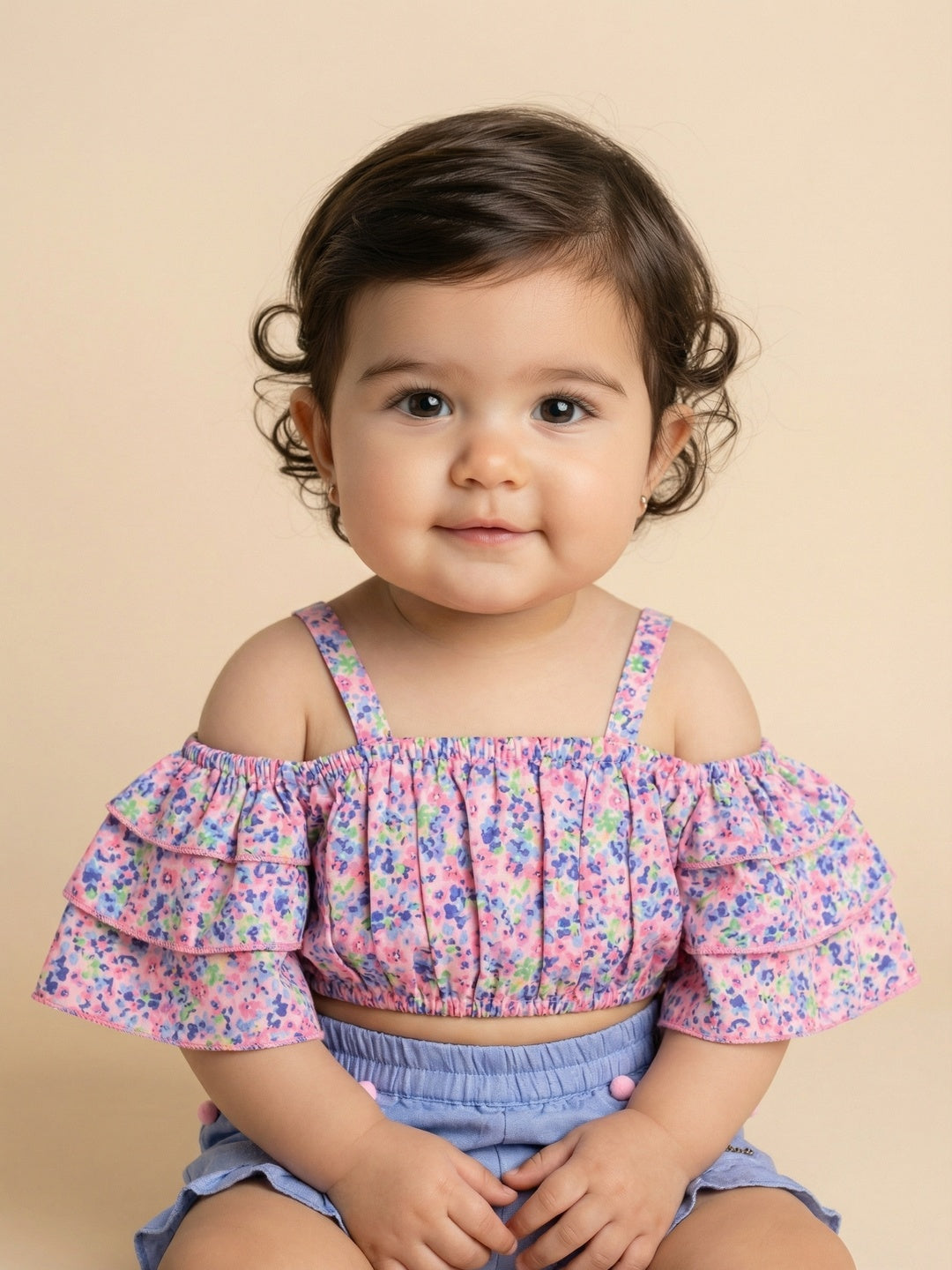 Nautinati  Girls' Cotton All-over Floral Printed Top and Shorts Co-ord Set