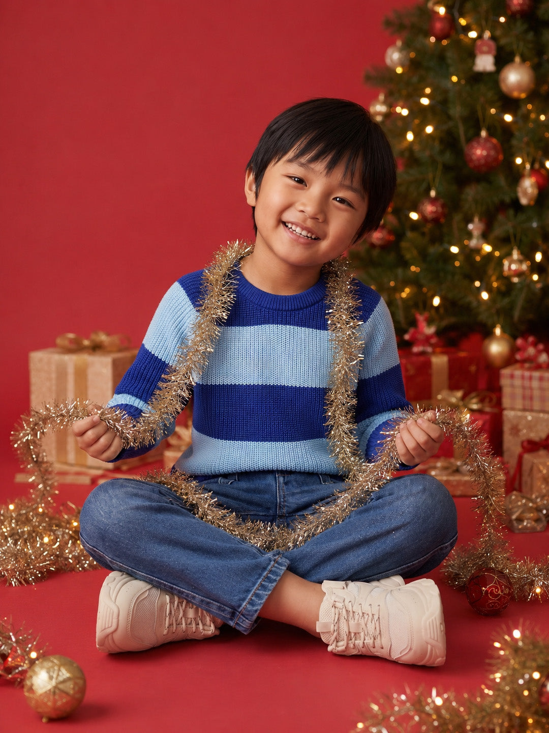 Nautinati Boys Relaxed Fit Chunky Knit Striped Sweater