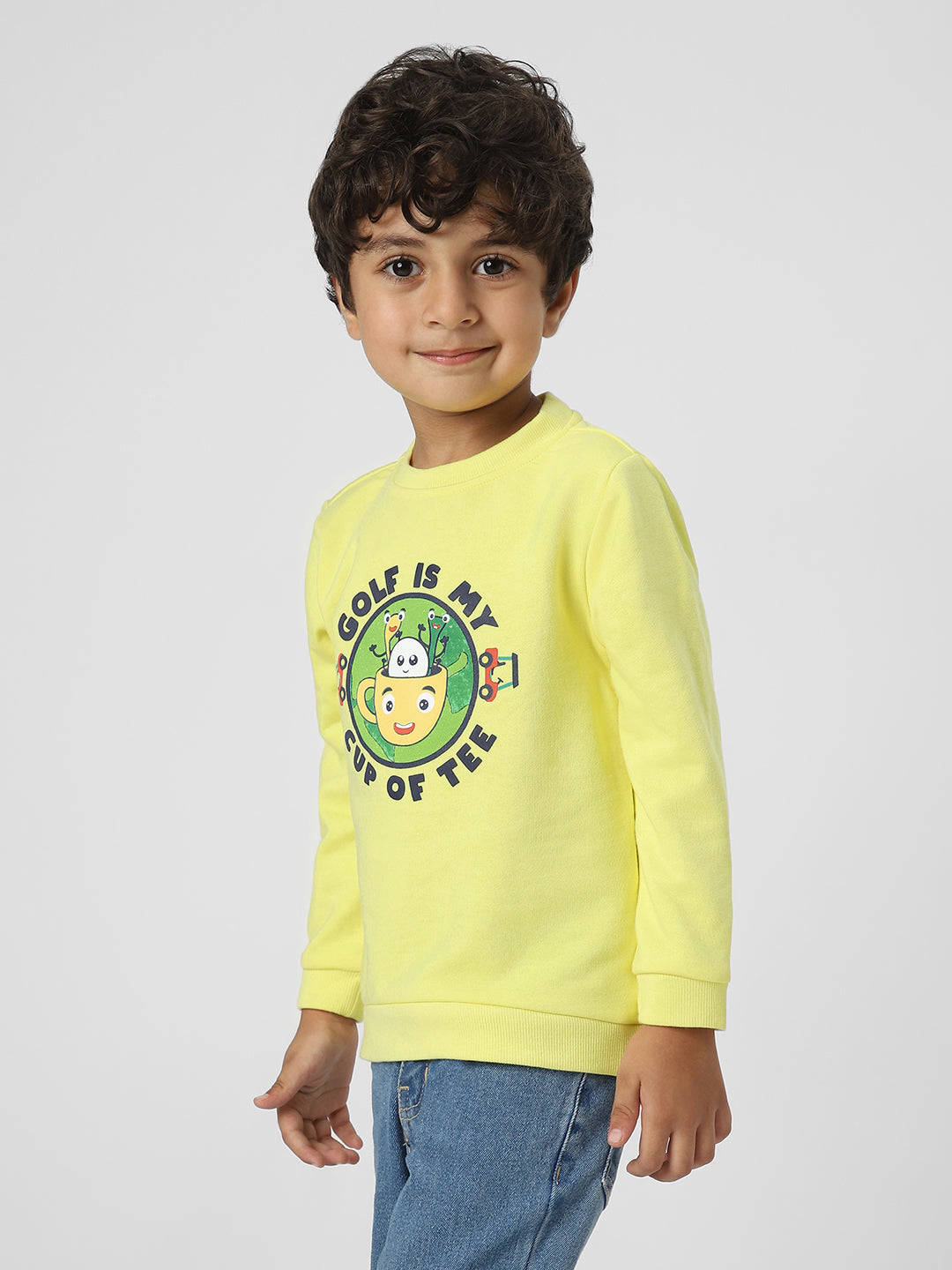 Boys Graphic Printed Yellow Pullover Sweatshirt