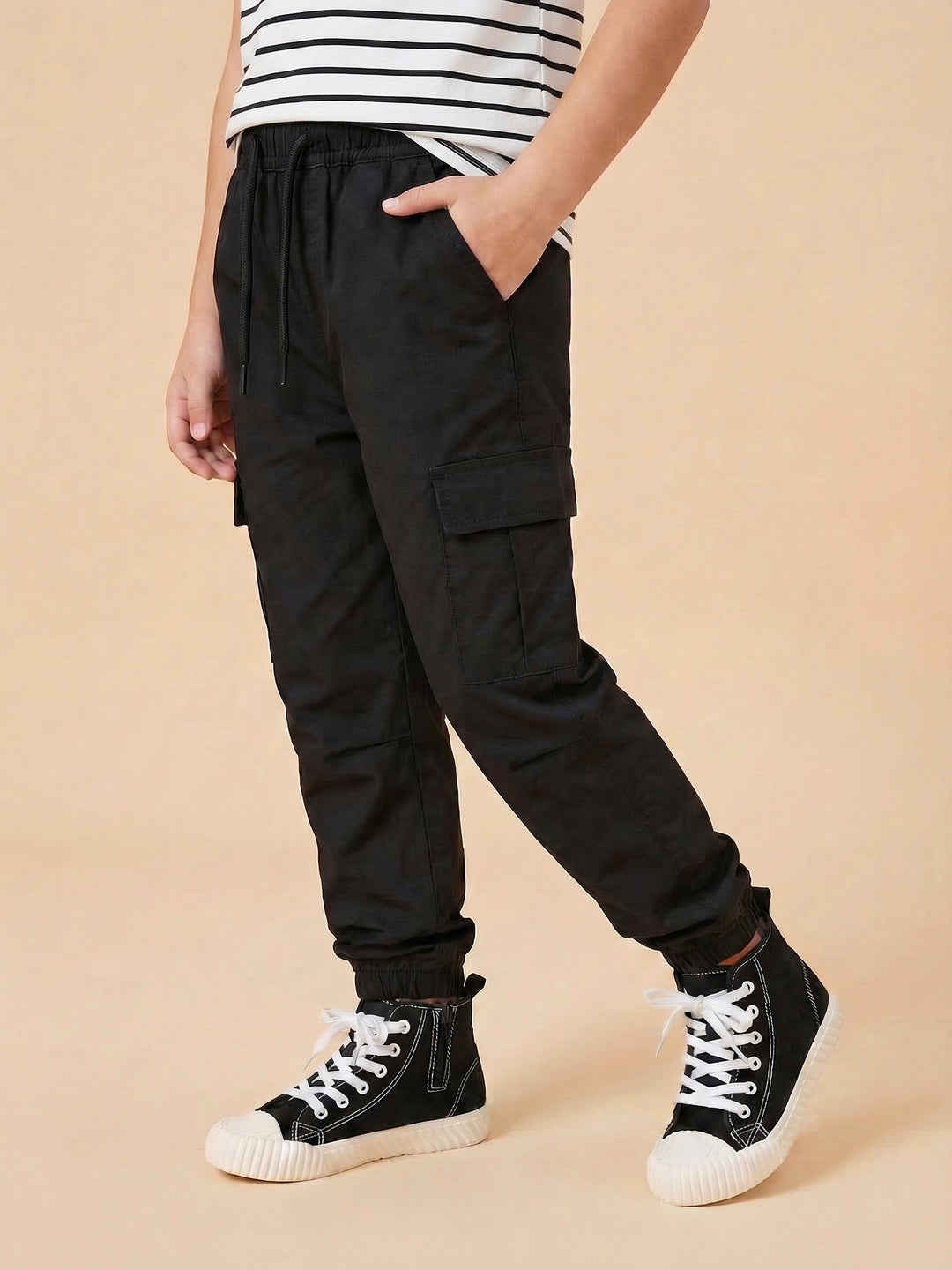 Nautinati Boys’ Solid Relaxed Fit Woven Parachute Pants with Utility Pockets