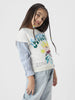 Girls Graphic Printed Sweatshirt With Striped Sleeves