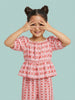 Nautinati Girls Valentine's Edition Red Floral Striped Peplum Top with Wide Leg Bottoms Co-ord Set
