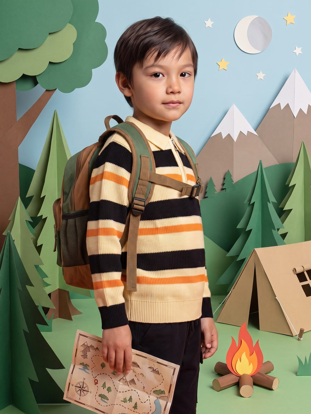 Nautinati Boys Relaxed Fit Striped Collar Sweater, Age  2-10 Years