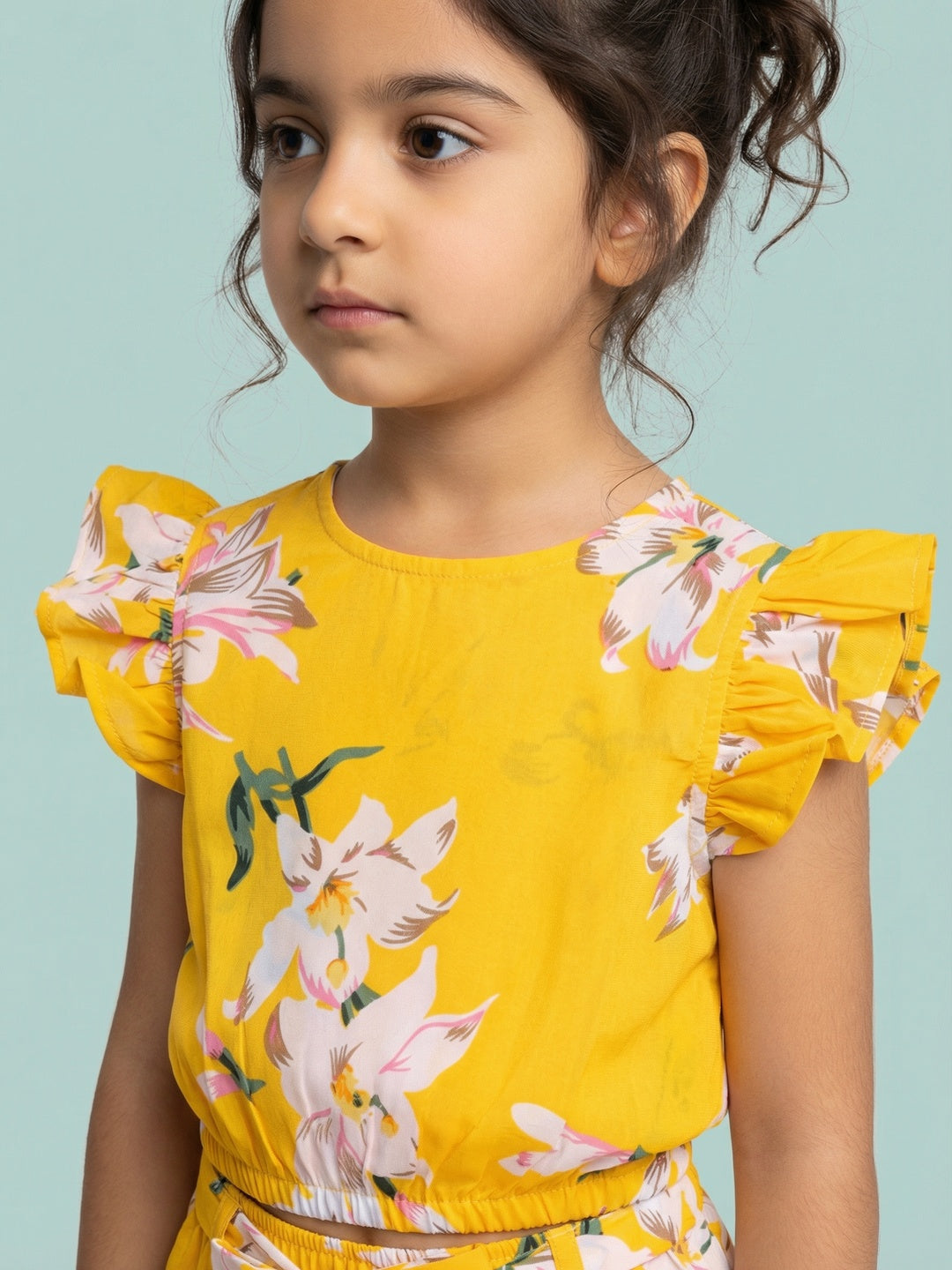 Nautinati Girls' Cotton All-over Floral Printed Ruffled Top & Trousers Co-ord Set