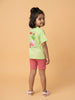 Nautinati Girls Matcha Print Oversized Crew Neck Green T-shirt and Biker Shorts Clothing Set