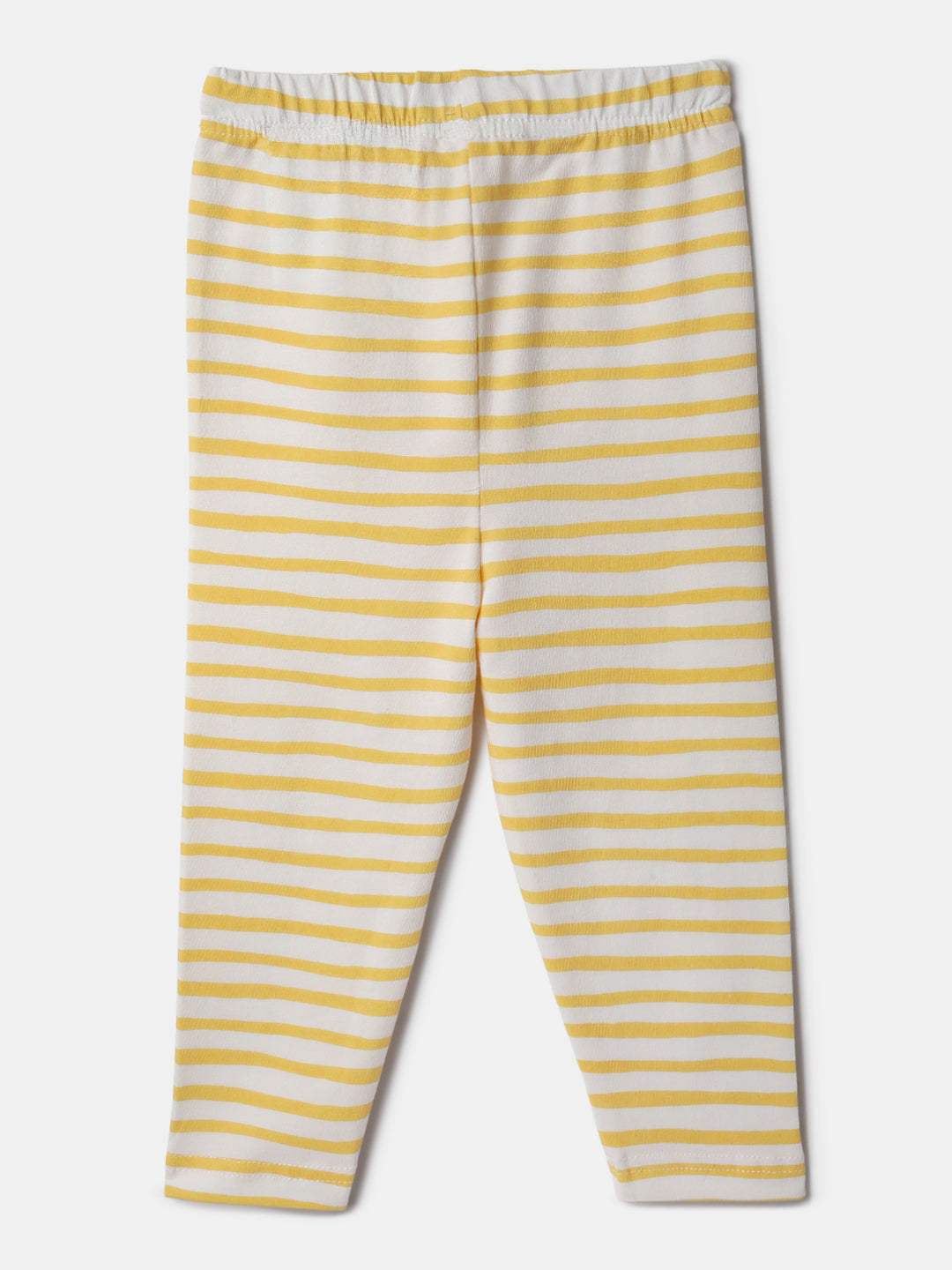 Nautinati Pack of 2 Yellow Striped and White Printed Leggings for Girls