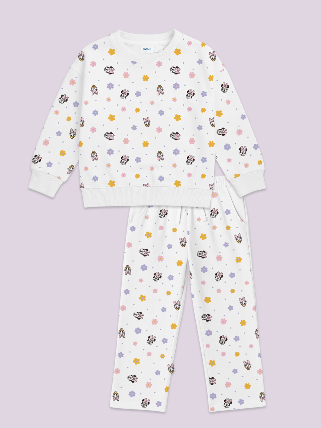 Nautinati White All Over Print Sweatshirt Set For Girls