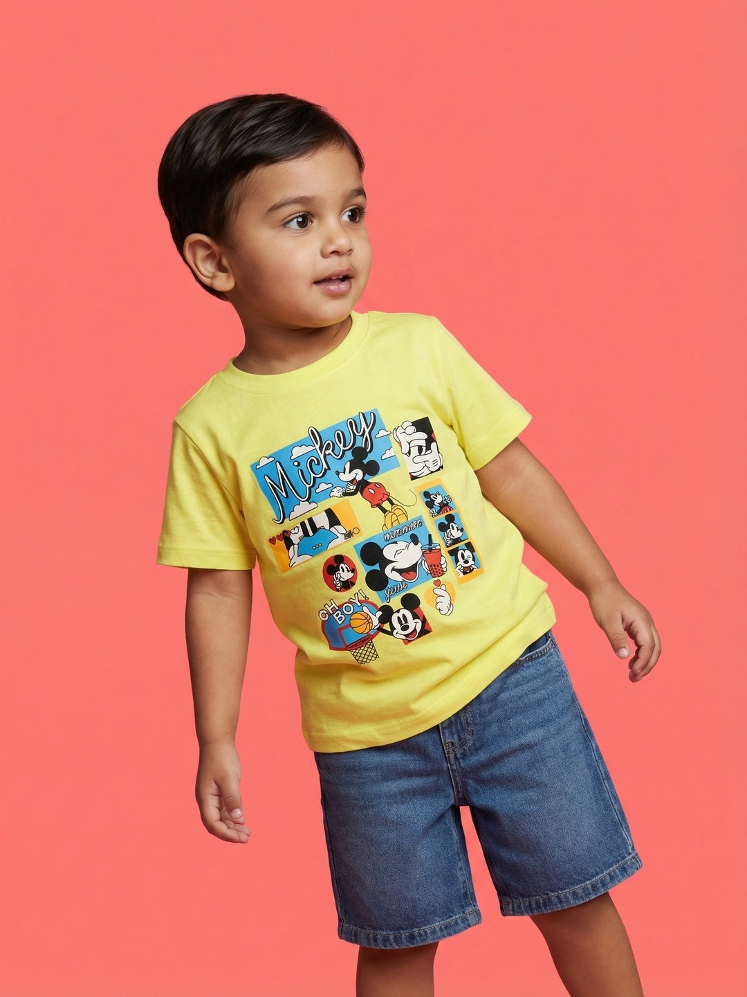Nautinati Boys' 100% Cotton Crew Neck Disney Mickey Mouse Pop Art Placement Print T-shirt
