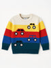 Nautinati Car Print Multicolour Flat-knit Striped Sweater for Boys