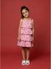 Nautinati Girls' 100% Cotton Gingham & All-over Cherry Print A-line Strappy Multi-tiered Dress