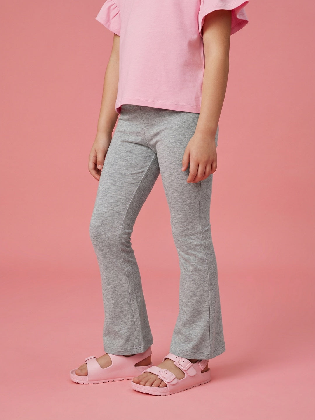 Nautinati Girls' 100% Cotton Pack of 2 Flared Fit Solid Essentials Leggings