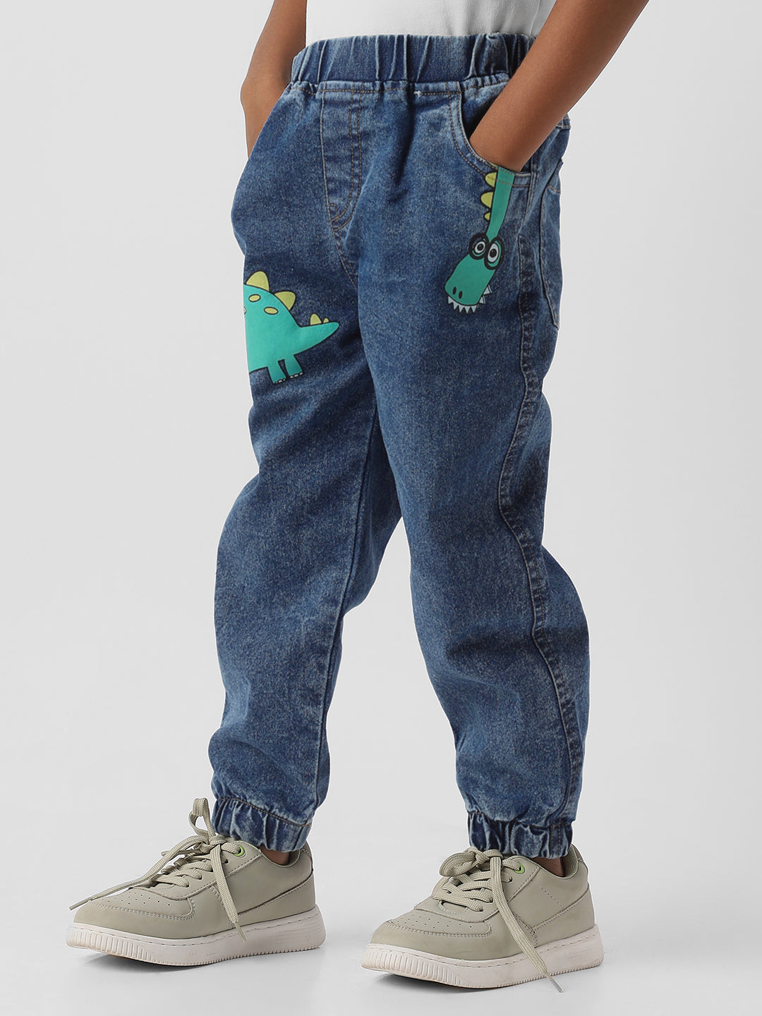 Nautinati Boys Dino Graphic Print Denim Jeans