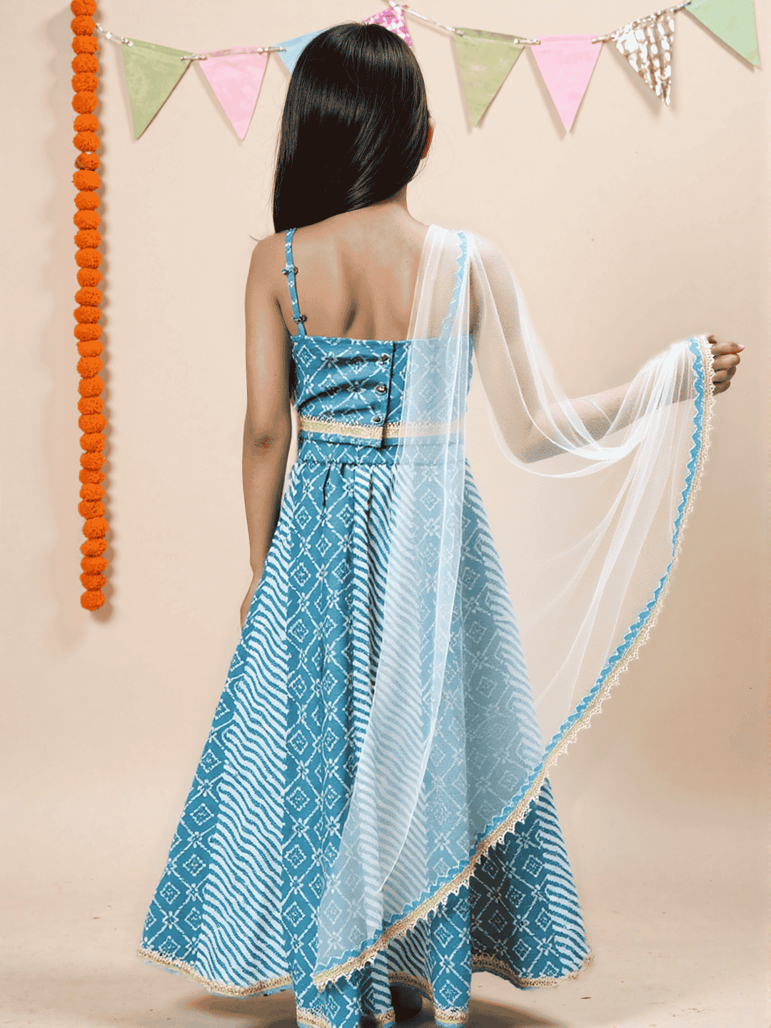 Nautinati Blue Festive Blouse and Lehenga Set for Girls