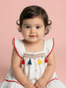 Nautinati Girls' A-line Polka Dot Embroidered Dress with Multicolour Tassels & Smocked Neck