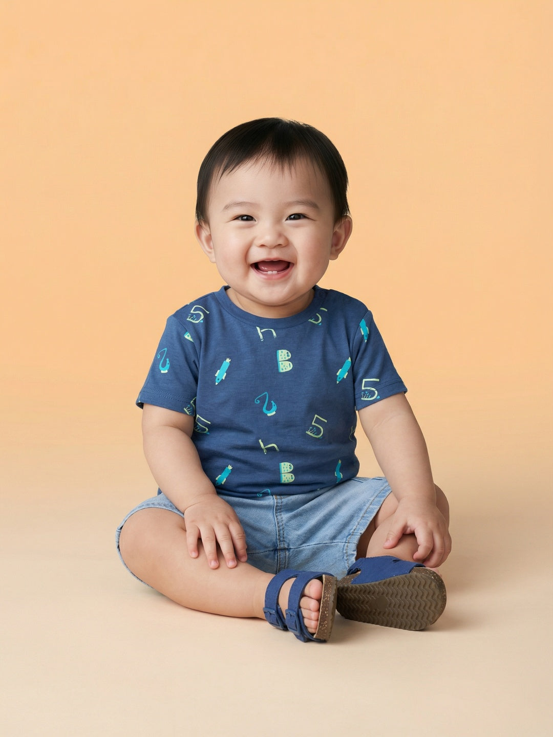 Nautinati Baby Boys' Cotton All-over Number and Sea Animals Printed T-shirt Pack of 2