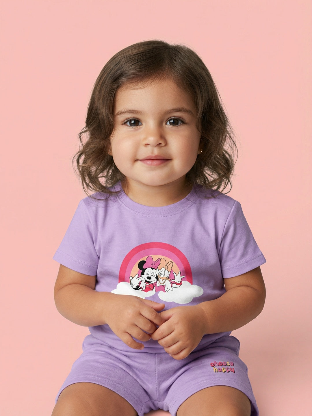 Nautinati Girls' Cotton Disney Minnie Mouse and Daisy Printed T-shirt and Shorts Co-ord Set