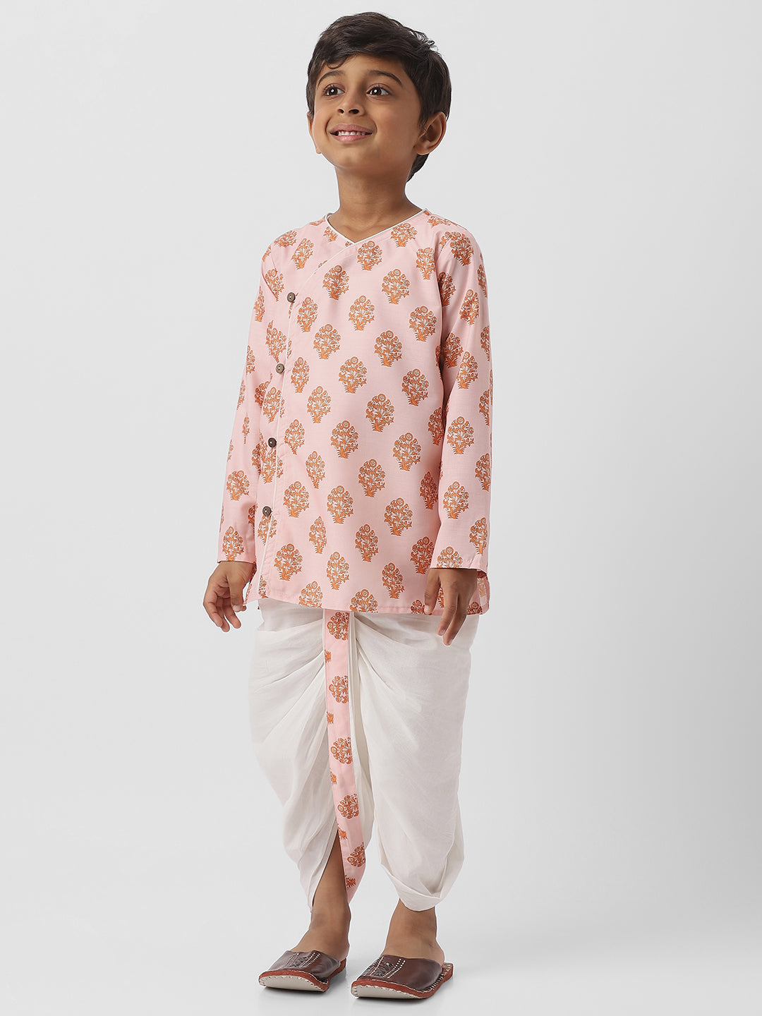 Nautinati Boys Cotton Block Print Kurta Dhoti Set