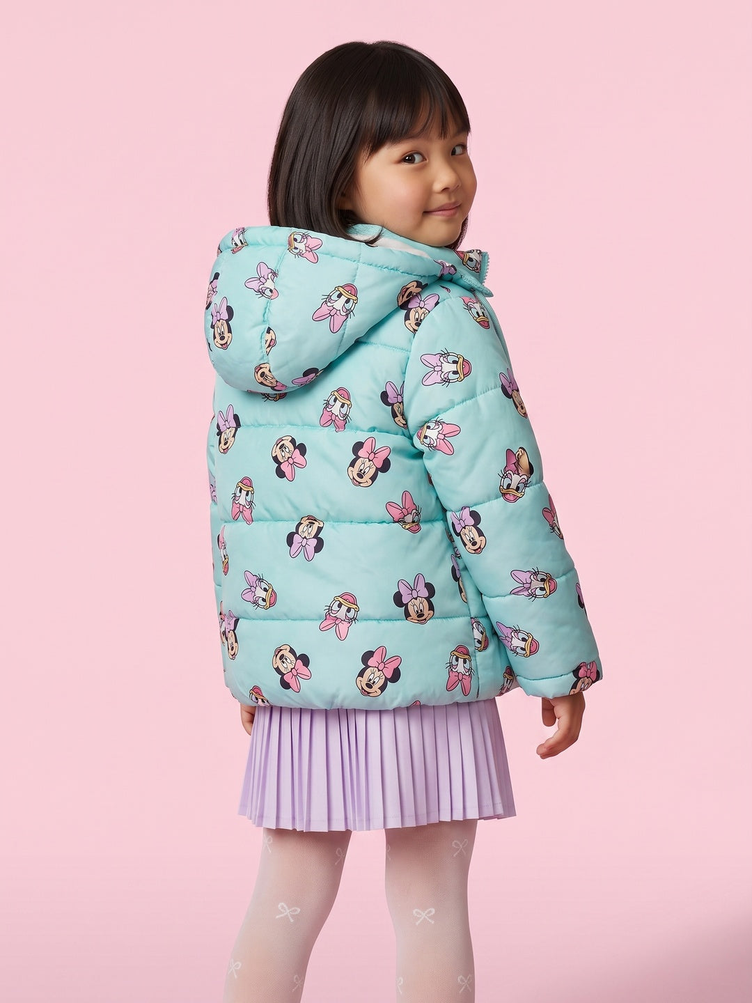 Nautinati Girls Disney Minnie & Daisy Regular Fit Hooded Printed Puffer Jacket with Front Zip