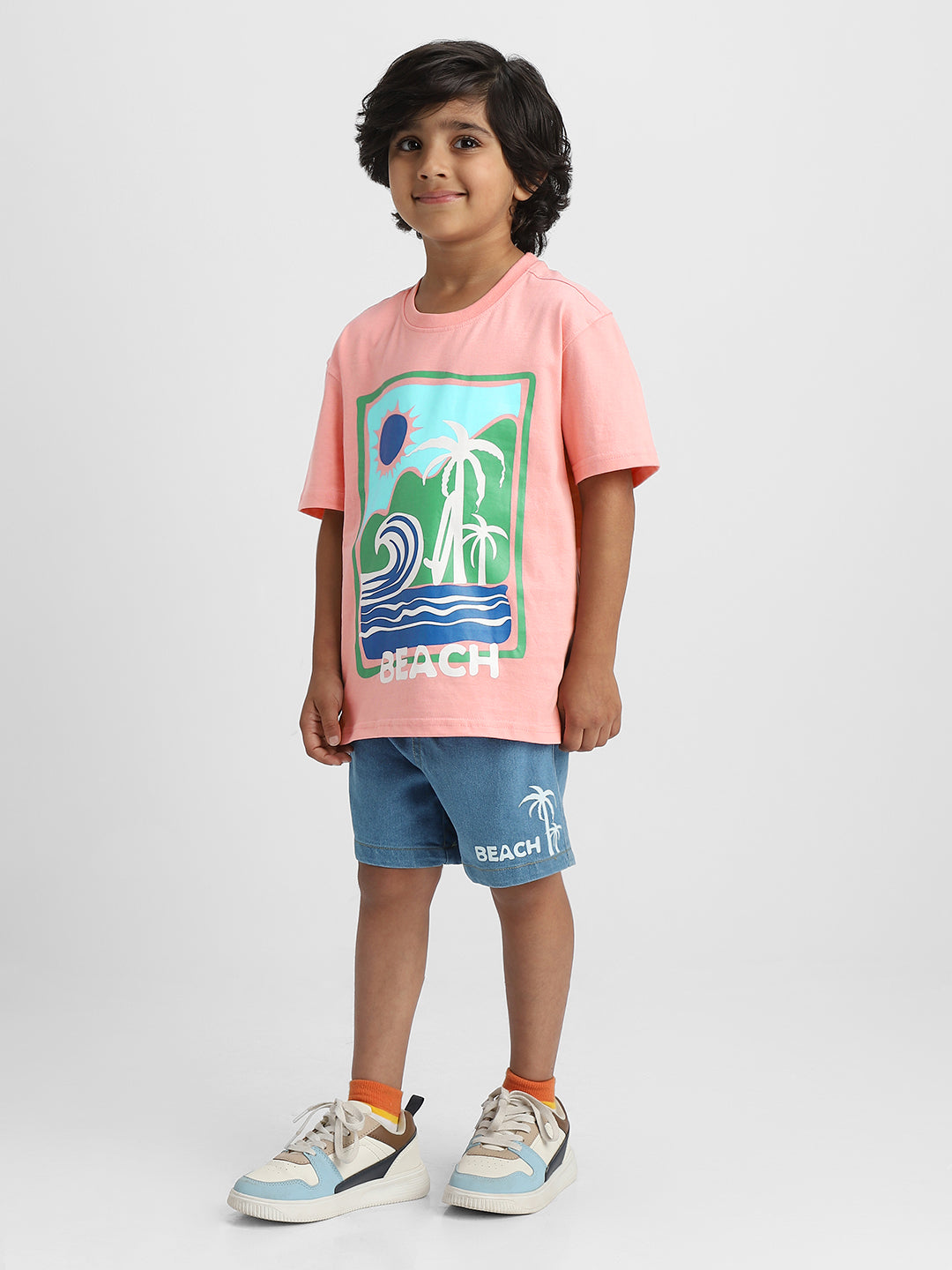 Nautinati Printed T-shirt and Denim Shorts Set for Boys | Age 2 - 10 Years