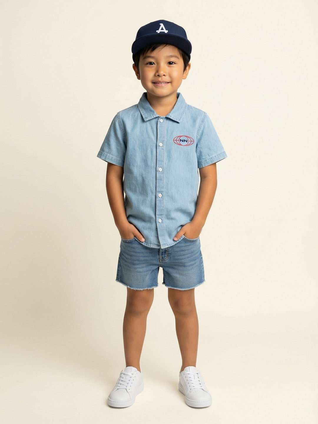 Nautinati Boys' 100% Cotton Racing Front & Back Placement Print Denim Shirt