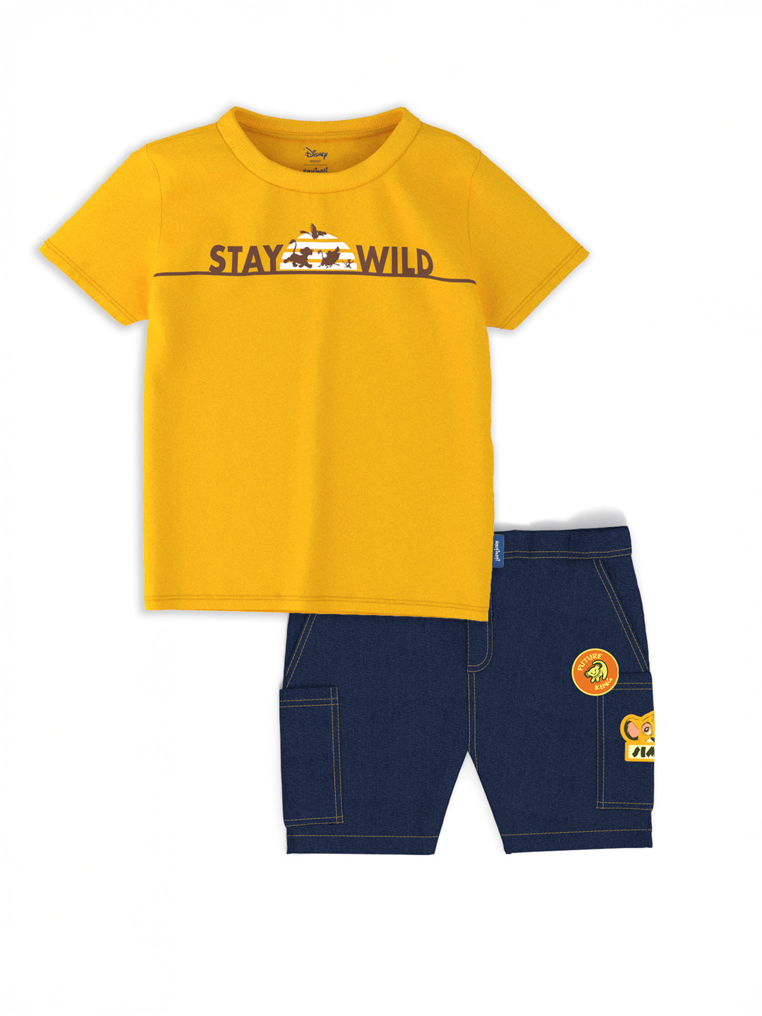 Nautinati Multicolour Graphic Printed Shirt and Denim Shorts Set for Boys