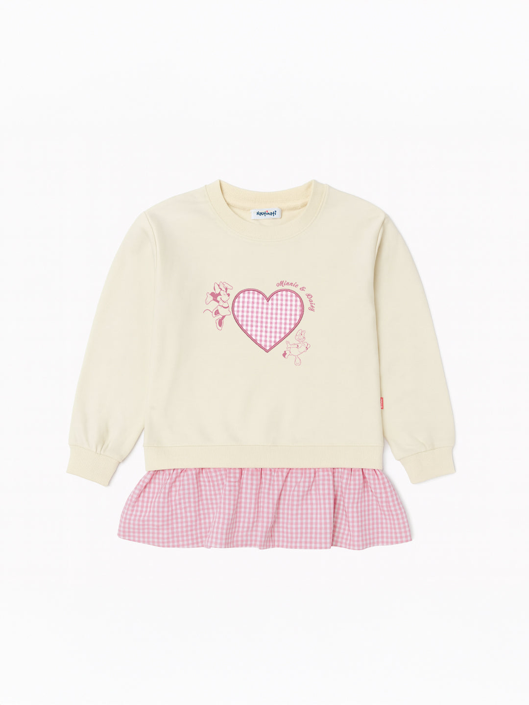Nautinati Cream and Pink Minnie Mouse and Daisy Heart Print Sweatshirt for Girls